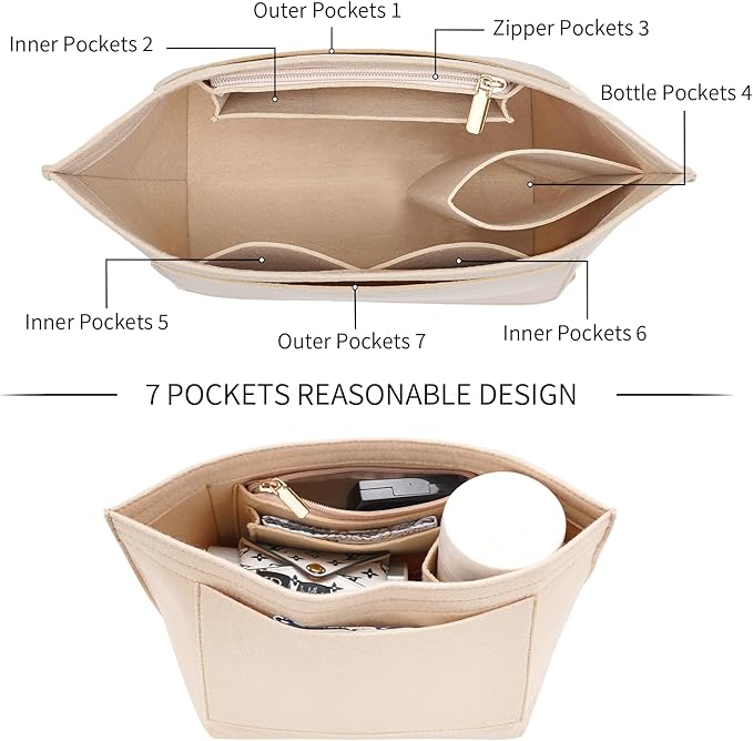 LOUKAYCCI Felt Purse Organizer Insert for Longchamp Le Pliage L Handbag Insert (Large, Beige)