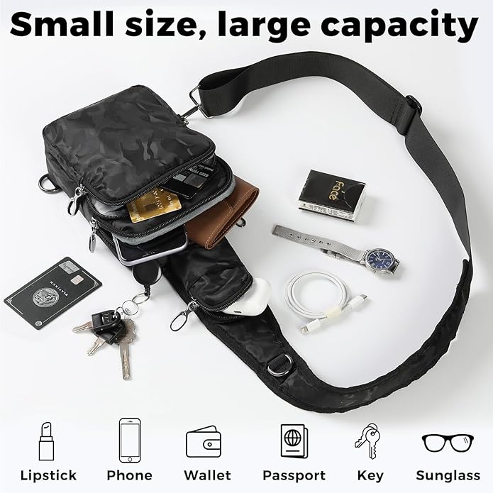 VADOO Sling Bag, Crossbody Bag with Zipper Lock, RFID Blocking & Water Resistant for Men and Women