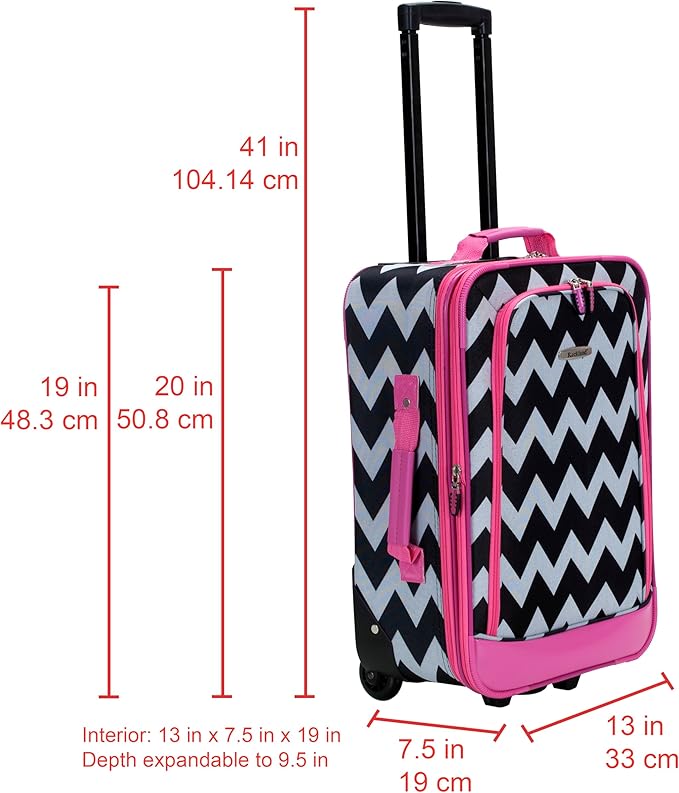 Rockland Fashion Softside Upright Luggage Set, Expandable, Pink Chevron, 2-Piece (14/19)