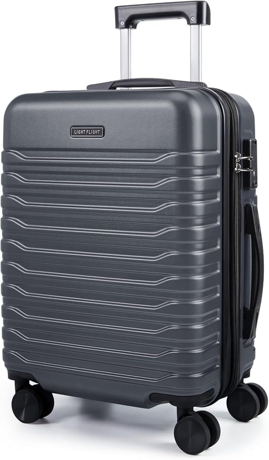LIGHT FLIGHT Expandable Carry On Luggage 22x14x9 Airline Approved with Double Spinner Wheels, 20 Inch Lightweight Hard Shell Rolling Suitcases with TSA Lock, Gray