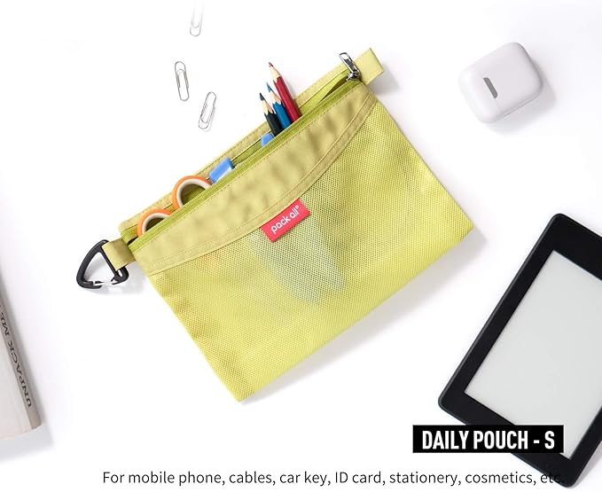 pack all Water-resistant Material Zipper Pouch, Mesh Zipper Bags for Storage, Travel, Office (Green, Small)