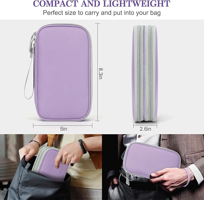 FYY Electronic Organizer, Travel Cable Organizer Bag Pouch Electronic Accessories Carry Case Portable Waterproof Double Layers Storage Bag for Cable, Charger, Phone, Medium Size, Light Purple