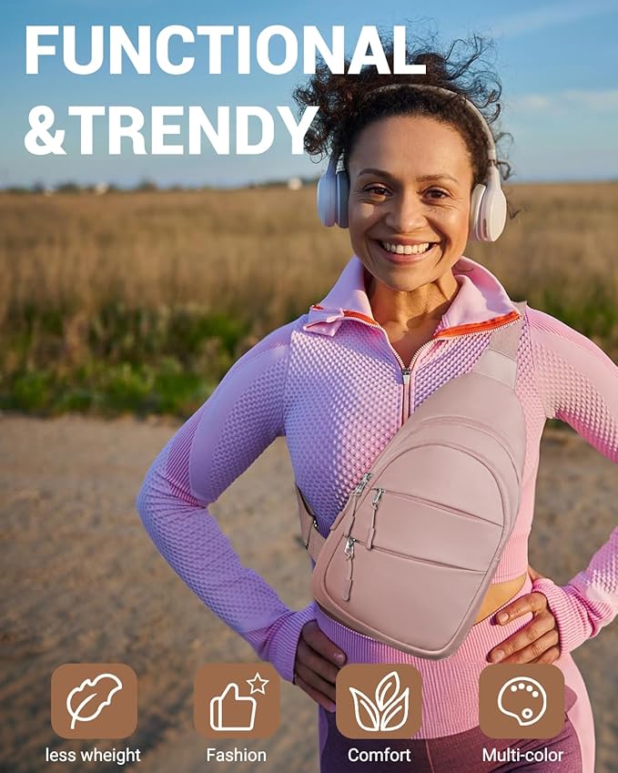 Tuwubi Crossbody Bags for Women, Sling Bag for Men, Small Hiking Backpack Anti Theft Lightweight for Outdoors Travel (M, Pink)