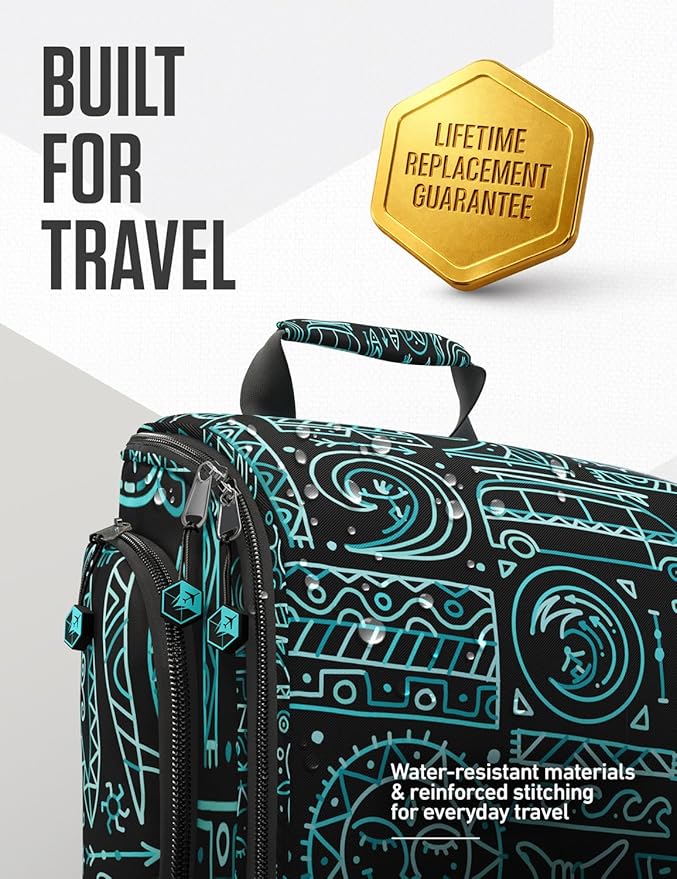 VENTURE 4TH Hanging Travel Toiletry Bag for Women & Men – Large Toiletry Organizer with 17 Compartments, Removable TSA Pouch, Travel Wash Bag for Toiletries, Makeup & Shaving Kit (Surfing Vibes)