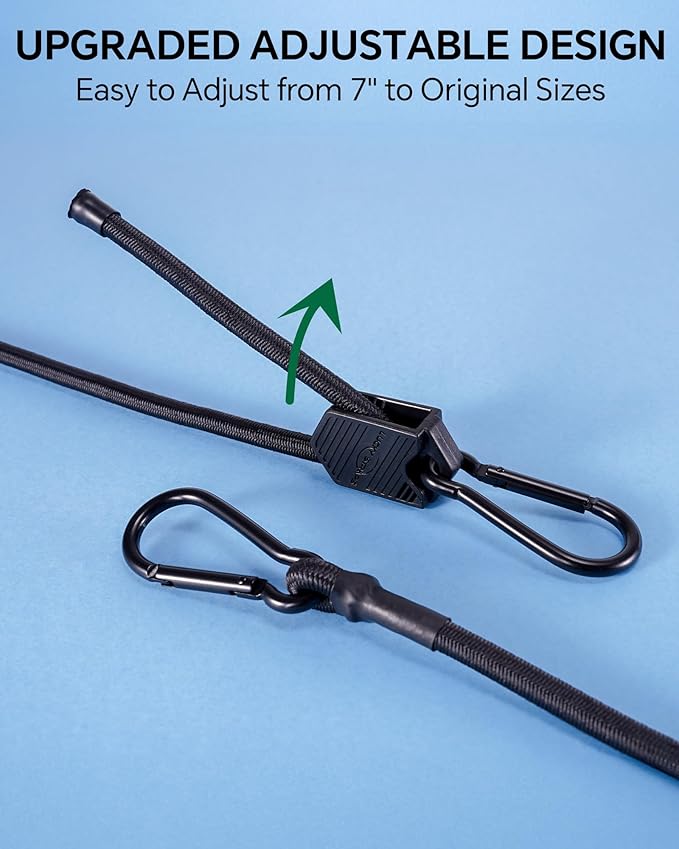 8 Pcs 24" 36" 48" Adjustable Carabiner Bungee Cords Assorted Sizes with Hooks, Easy to Adjust The Length, Black Bungee Straps with Upgraded Design & Superior Elasticity for Cargo, Luggage, etc