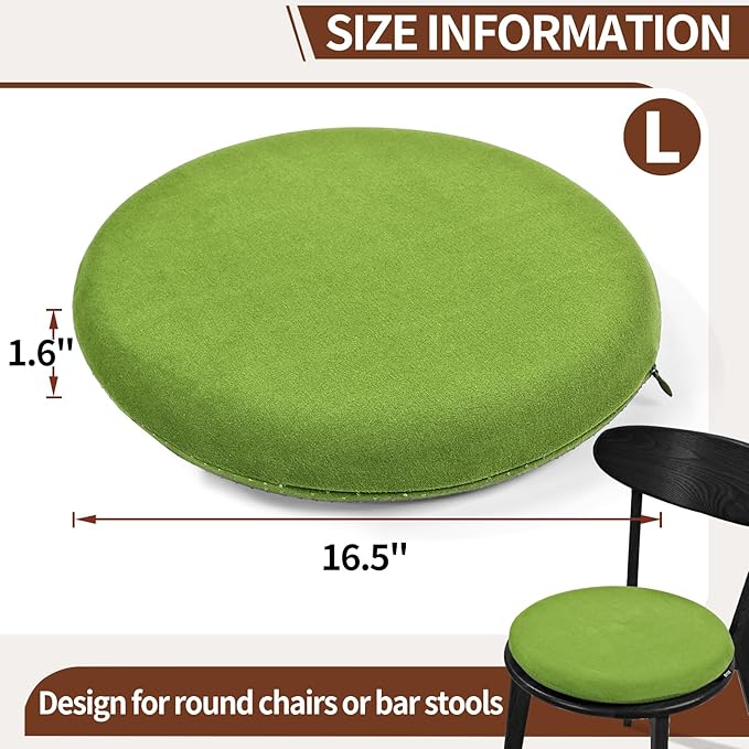 BUYUE Memory Foam Seat Cushion, Dia 16.5" Soft Velvet Round Stool Cushion Anti-Slip Chair Pads, L, Green