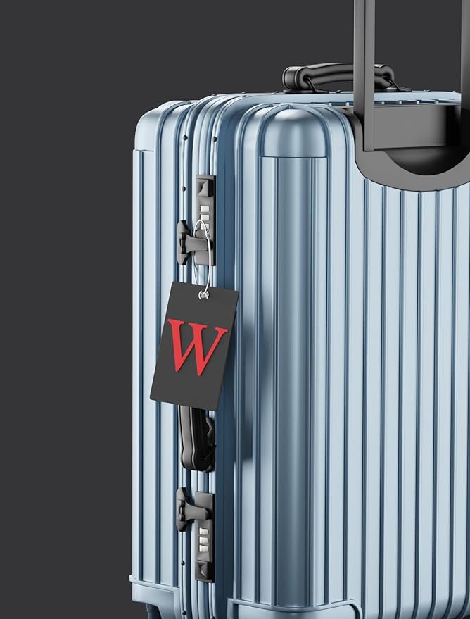 Gostwo 2 Pack Luggage Tags for Suitcases, 26 Initial Letter Travel Luggage Baggage Identification Labels ID Tag Fully Bendable Tags with Stainless Steel Loop (Black) (Letter C)
