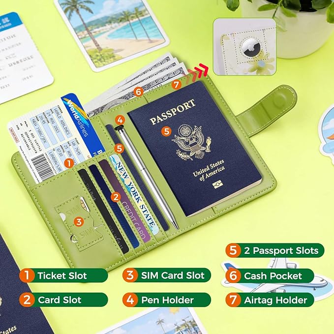 Melsbrinna Rfid Passport Holder for Travel women/Men, Cute Passport Wallet Rfid Blocking Card Slots, Rfid Passport Cover/CaseTravel Wallet, Passport Book Holder (1, floral green a)
