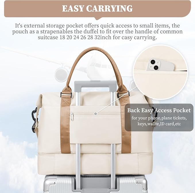 Weekender Bags for Women,Personal Item Travel Bag with Shoes Compartment,Overnight Travel Duffel Bag with Toiletry Bag,Medium