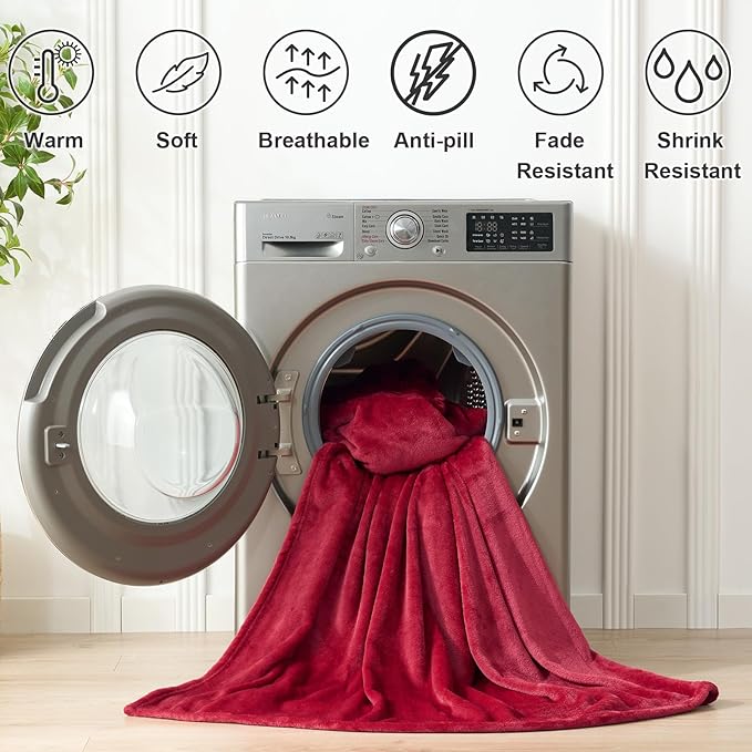 Hansleep Fleece Red King Blanket, Super Soft Flannel Fuzzy Plush Cozy Blanket for All Seasons, Red, King 90x108 Inches