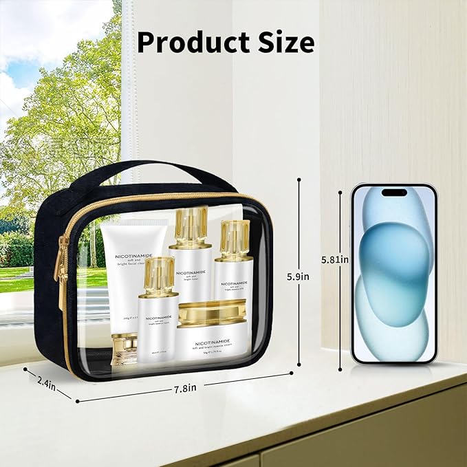 TSA Approved Travel Toiletry Bag,3 Pack Clear Makeup Bags with Handles,Quart Size Clear Cosmetic Bags for Traveling Women,Men,Carry on Airport Airline Compliant Bag,Black