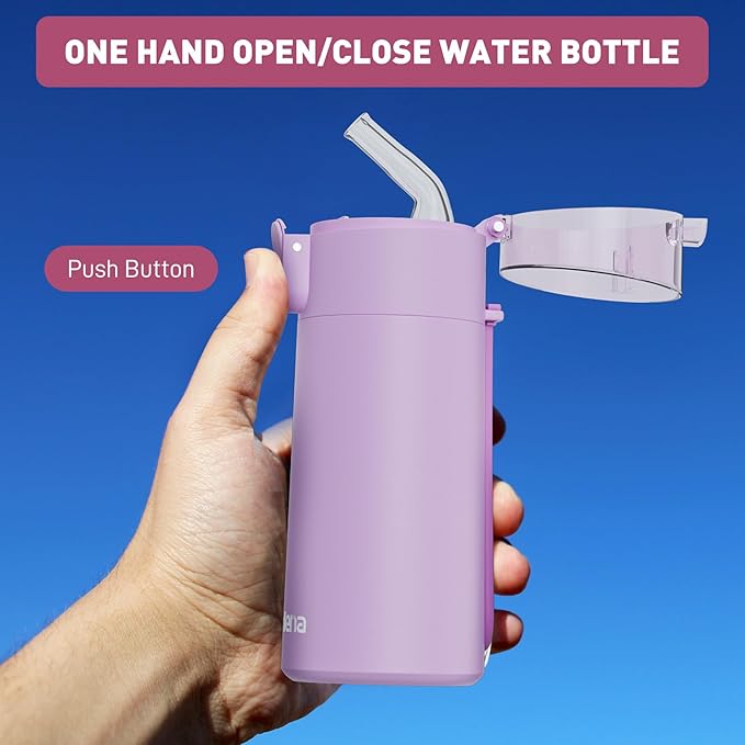 5oz Small Water Bottles with Straw, Mini Water Bottle with One-Hand Open Design, Leak-Proof Locking Lid for Hot&Cold Drinks, Small Travel Water Bottle - 100% Leakproof for School, Travel...(Lilac)