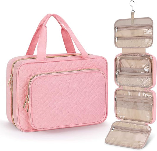 Wedama Toiletry Bag for Women, Medium Cosmetic Travel Bag, Hanging Toiletry Bag for Bathroom, Thickened PVC Waterproof Makeup Bag, Toiletries Bag for Travel Business Trips and Camping, Pink