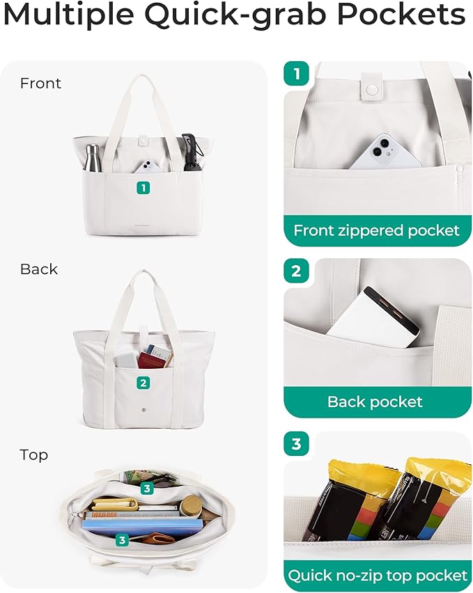 BAGSMART Tote Bag for Women, Foldable Tote Bag With Zipper Travel Large Shoulder Bag Handbag for Work