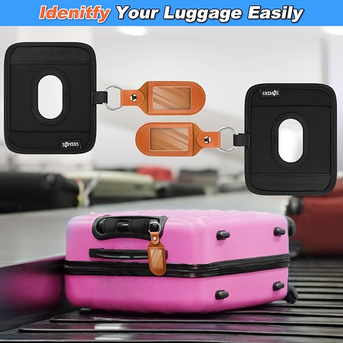 Cosmos 2 Sets Luggage Handle Wrap Grip Handle Cover Luggage Identifier - Hollow Design Baggage Identifier Tag for Telescopic Handle Travel Suitcase Trolley Case, with PU Luggage Tag (Black)