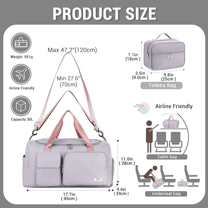 FIORETTO Women's Gym Duffle Bag with Shoes Compartment, 30L Capacity, Ideal for Travel, Gym, Sports, Duffel, Weekender