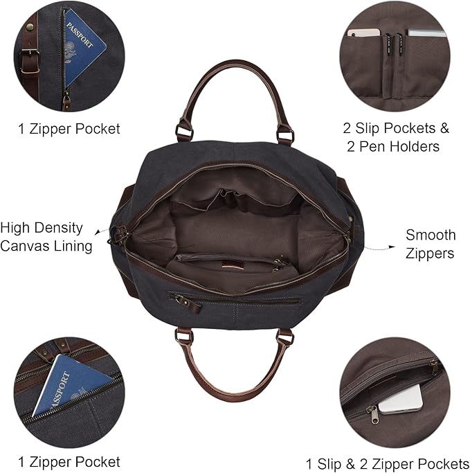 S-ZONE Duffle Bag for Travel Canvas Duffel Bag Carry on Weekender Bag for Men