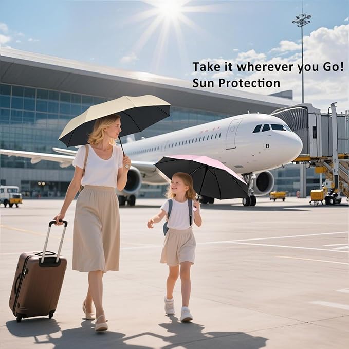 BAODINI Travel Essentials Mini Umbrella for Purse With Case Small Compact UV Sun Protection Lightweight Tiny Pocket Manual Open Close Umbrella for Women Kids and Men Fits Purse Backpack