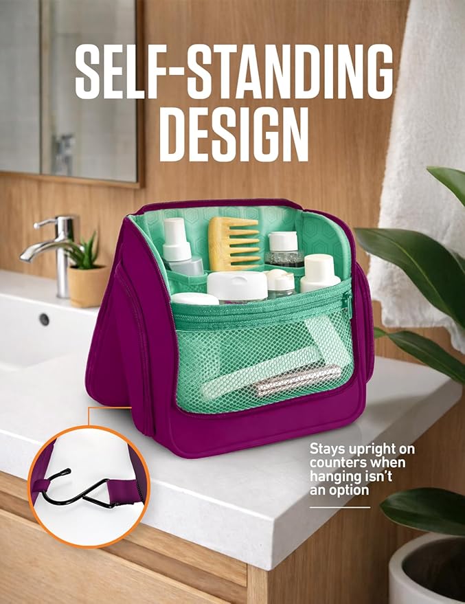VENTURE 4TH Hanging Travel Toiletry Bag for Women & Men – Large Toiletry Organizer with 18 Compartments, Removable TSA Pouch, Travel Wash Bag for Toiletries, Makeup & Shaving Kit (Purple/Mint)