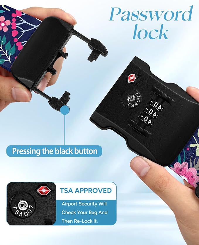 Slohif Luggage Straps TSA Lock for Suitcases - Travel Belt TSA Approved Accessories Luggage Identifiers Carry On Bag with Buckle Nylon Adjustable Band for Add a Bag Flower