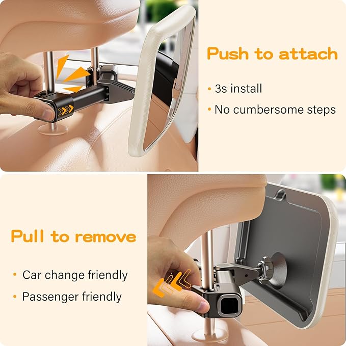 TAZENI Baby Car Mirror for Baby Hook Clip Design Never Shake Baby Mirror for Car Seat Rear Facing Easy Install Crystal Clear View ShatterProof Crash Tested White