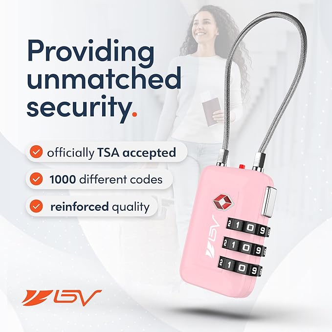 TSA Accepted Luggage Travel Lock, Set-Your-Own Combination Lock for School Gym Locker, Luggage Suitcase Baggage Locks, Filing Cabinets, Toolbox, Case (Pink, 1 Pack)