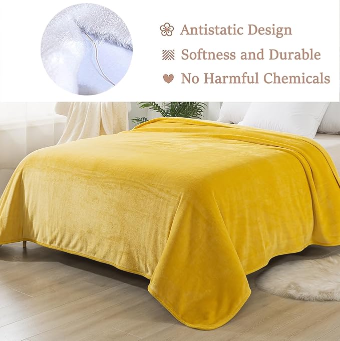 HOZY Soft Twin Size Blanket for All Season Lightweight Thermal Fleece Summer Autumn Fall Winter Spring Blankets for Twin/Twin XL Extra Long Bed Couch Sofa,66x90 Inches,Yellow