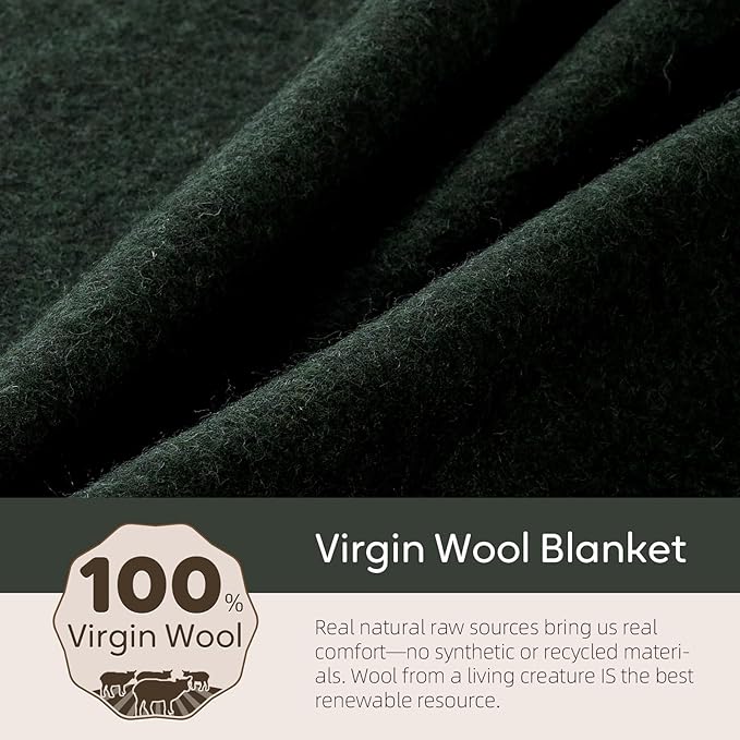 100% Wool Blanket, 62" x 86", Warm, Thick, Washable, Military Wool Blanket, Great for Camping, Outdoors, Sporting Events, Survival Kits