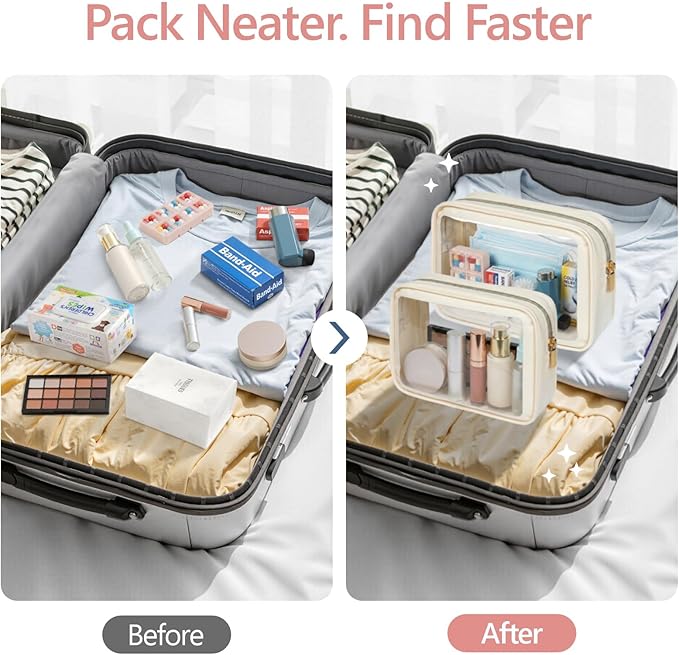 PACKISM Clear Makeup Bag - TSA Approved Toiletry Bag for Carry-on & Checked Luggage, Water Resistant Car Storage Organizer with Reinforced Seams