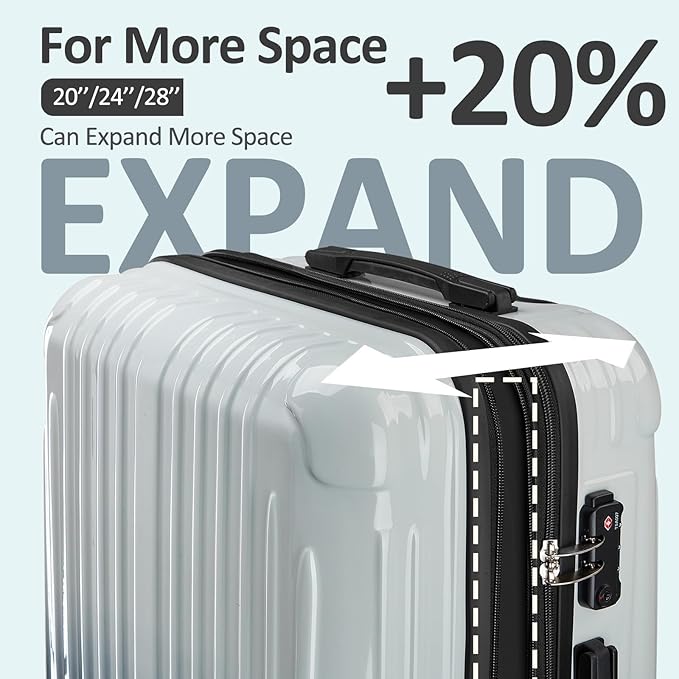 Carry on 20inch Luggage with Spinner Wheels, Lightweight PC+ABS Hard Shell Suitcases, Expandbale Storage & TSA Aprovel Lock