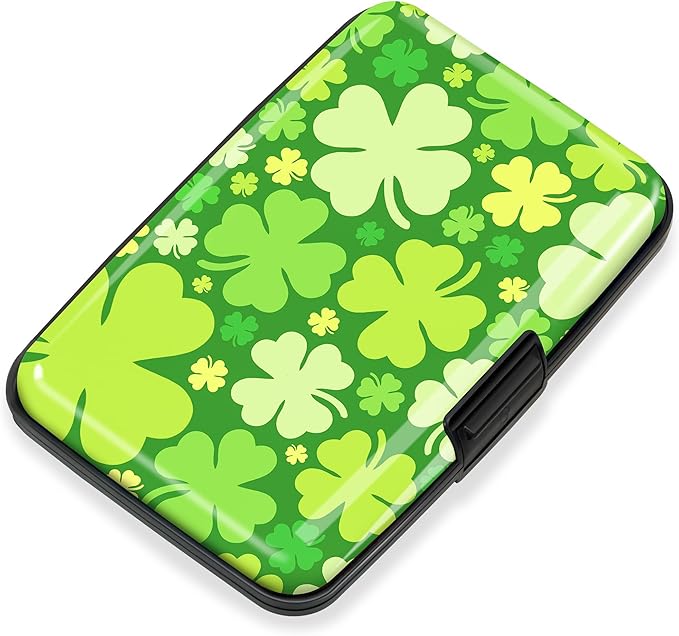 Mayski Credit Card Holder, RFID Blocking, Aluminum Alloy Hard Case, Small Mini Business Metal Wallet for Women Men, Lucky Clover