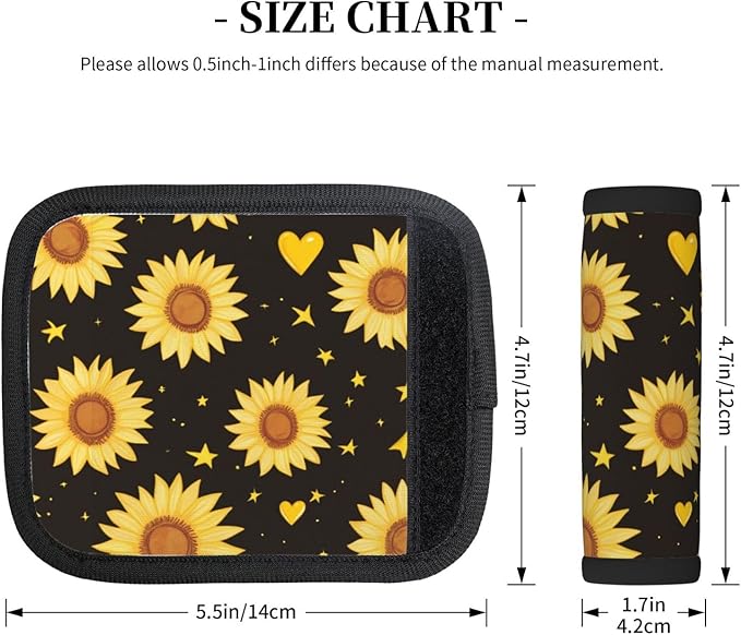Yellow Sunflowers Stars Heart Luggage Handles Wrap Grips For Suitcases Luggage Travel Accessories For Airplane 2pcs