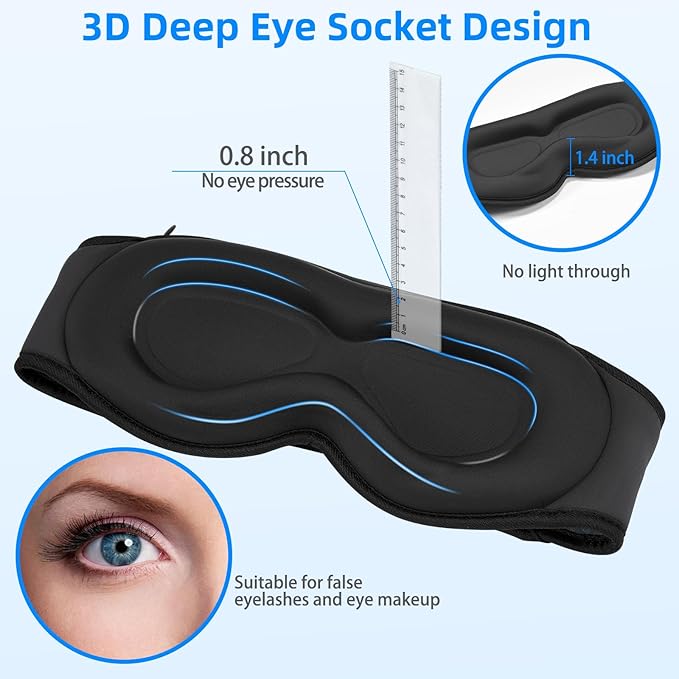3D Sleep Mask with Bluetooth Headphones, Sleeping Headphones for Side Sleepers, Zero Eye Pressure, Adjustable Sleep Eye Mask, Ultra-Thin Stereo Speakers Perfect for Sleeping-Peacock Blue (Z-Dark Blue)