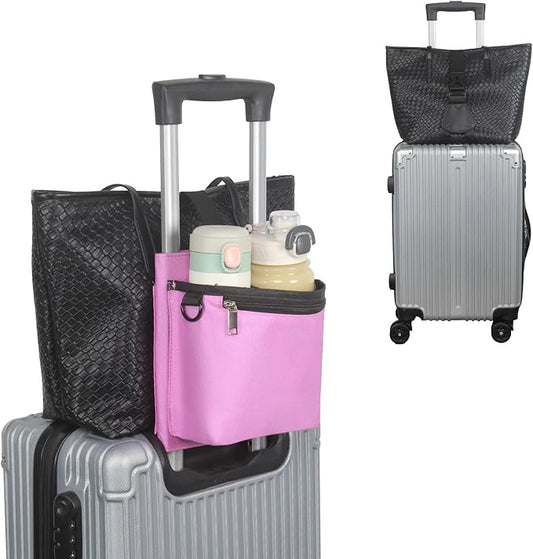 Bokelai Luggage Travel Cup Holder with Straps for Add a Bag Hands-Free Suitcases Drink Carrier Beverage Caddy Travel Accessories for Flight Attendants Travelers Pink