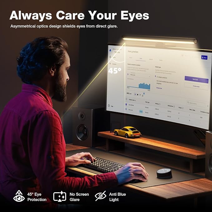 Douxlife Monitor Light Bar, Eye-Care Computer Monitor Lamp | Wireless Remote & Touch Control, Asymmetrical Optical Design, Stepless Dimming Screenbar for Home Office Gaming, Black