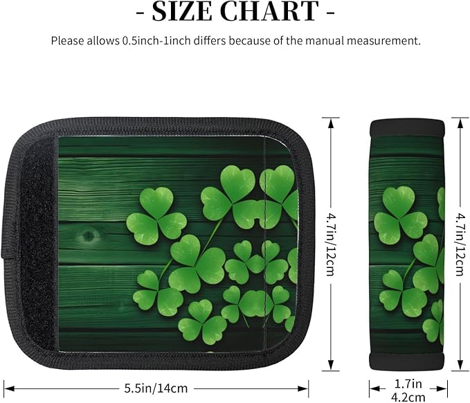 Green Clovers Wood Handle Wrap 2 Pieces, St Patrick's Day Soft Handle Grip for Women Men Travel Luggage Outdoor Bag Markers Décor