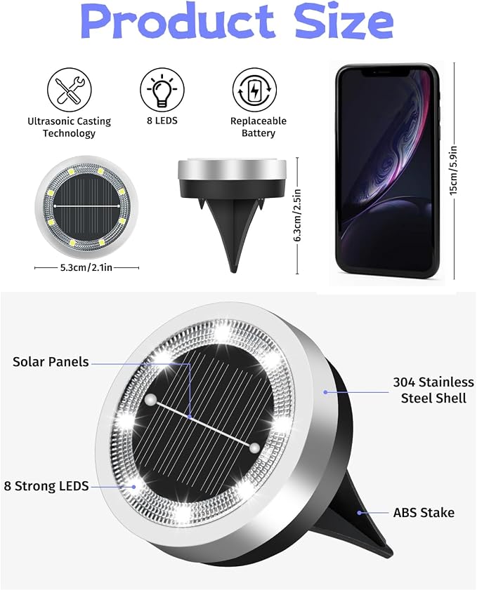 SenLuKit 2.1 inch Mini Solar Ground Lights 16 Pack Outdoor IP65 Waterproof Solar Flat Garden Light Solor Powered Disc Pathway Lights for Outside Walkway Yard Landscape Patio Lawn Driveway-Cool White