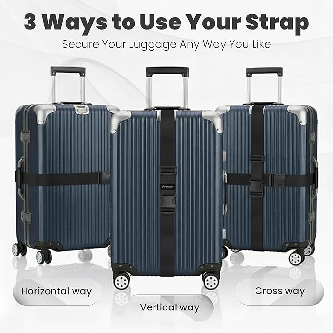 Luggage Straps for Suitcases, Adjustable Travel Suitcase Belts with Buckle Closure, Designed for Carry-On and Checked Luggage, Reusable Travel Accessory, Black - Pack of 2