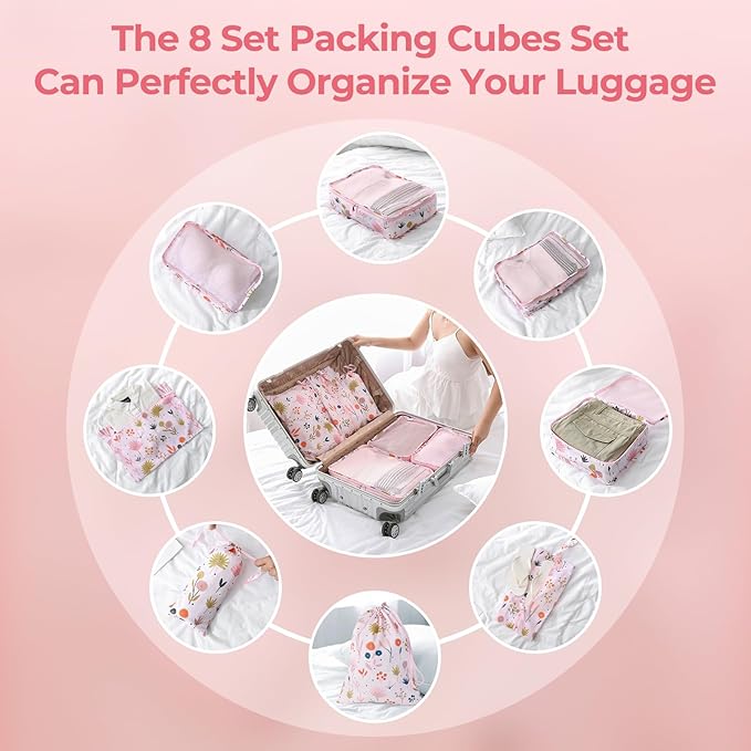 MissBoy Packing Cubes for Kids, 8 Pcs Set of Packing Cubes for Carry on Suitcase Organizer Bags, Kids Packing Cube, Waterproof Travel Essentials for Girls and Boys