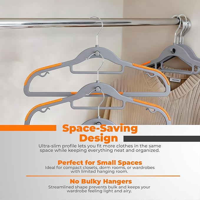 Plastic Hangers 10 Pack, Cascading Slim Space Saving Clothing Hangers with 360° Rotating Hook, Non Slip Clothes Hangers for Sweater Shirt, Heavy Duty Coat Hanger with Inner Hook for Closet, Grey