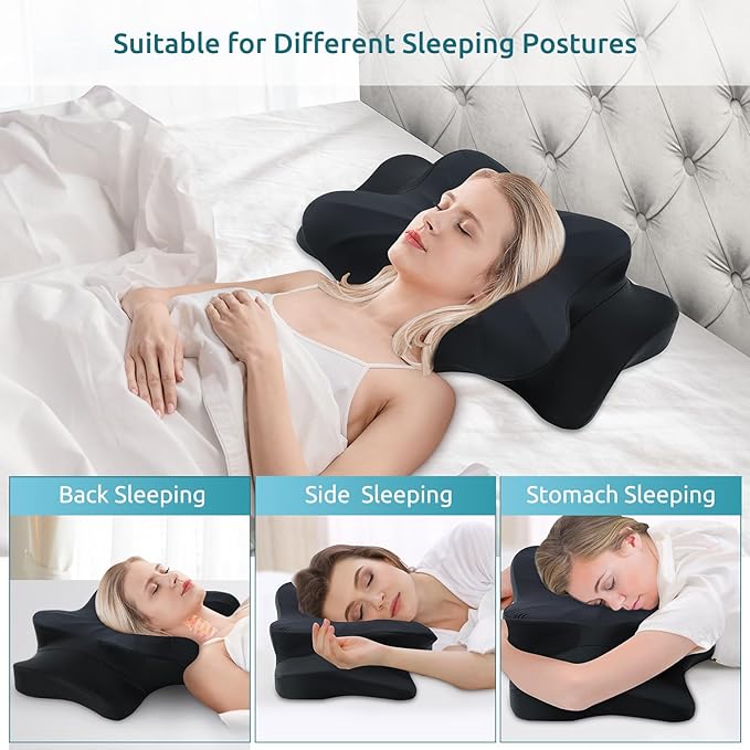 DONAMA Cervical Pillow for Neck and Shoulder Pain Relief, Cooling Contour Memory Foam Pillow, Dual-Height Ergonomic Neck Support Pillow for Side Back Stomach Sleepers with Removable Pillowcase