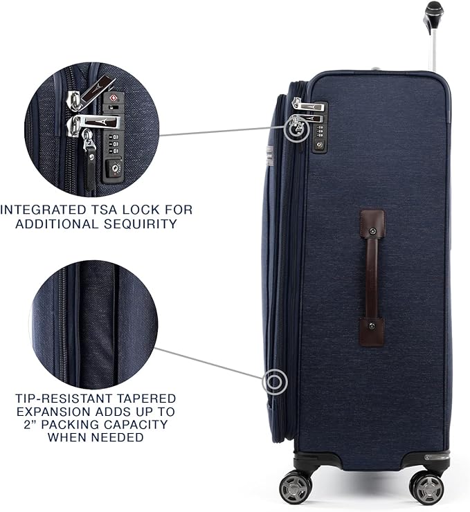 Travelpro Platinum Elite Softside Expandable Checked Luggage, 8 Wheel Spinner Large Suitcase, TSA Lock, Men and Women, True Navy Blue, Checked Large 29-Inch