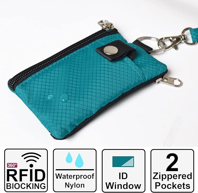 CHENSPRX Minimalist RFID Blocking Small Wallet with ID Window,WaterResistant Zip Id Case Wallet with Lanyard Keychain for Cards,Cash,Travel,Women,Men
