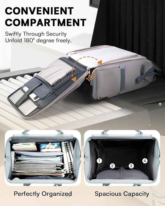Rolling Backpack for Women, Travel Rolling Laptop Backpack with Wheels, Vertical & Horizontal Storage 2 In 1, Flip-Top Design, Water-Resistant Overnight College Underseat Carry on Luggage, Grey
