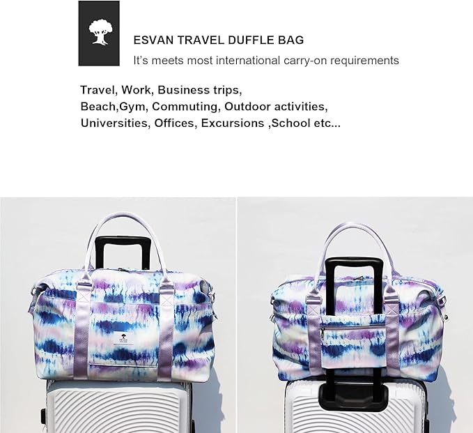 ESVAN Travel Tote Duffel Gym Bag,Weekender Overnight Carry-on Tote Crossbody Bag with Wet Pocket and Trolley Sleeve Upgraded