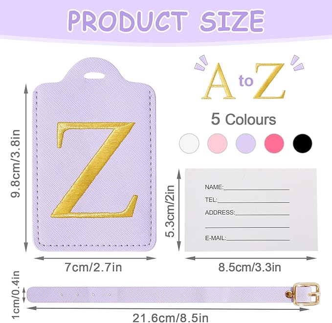 Personalized Initial Letter Luggage Tags for Suitcases,Suitcase Identifier Baggage Tag,Cute Travel Luggage Tags,Best Gift Wedding Birthday for Couples Honeymoon Friend Family Vacation(Purple Z)