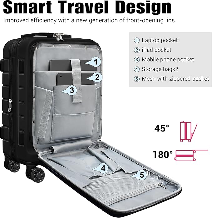 Classic Lightweight Hardside Expandable Spinner Wheels Luggage Suitcase W/TSA Lock 3-Piece Set with Backpack and Cosmetic Makeup Bag (5 Piece Set,Black)
