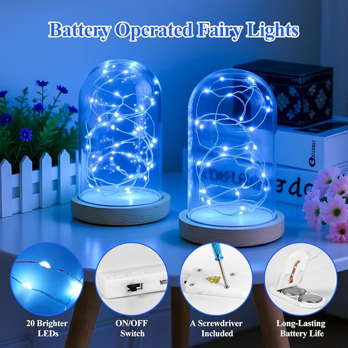 6-Pack Battery Operated Fairy Lights, 7FT 20 LED Waterproof Silver Wire Firefly String Lights, Blue Mini Lights for Mason Jars, Bedroom, Wedding, Party, Centerpiece Table Decor