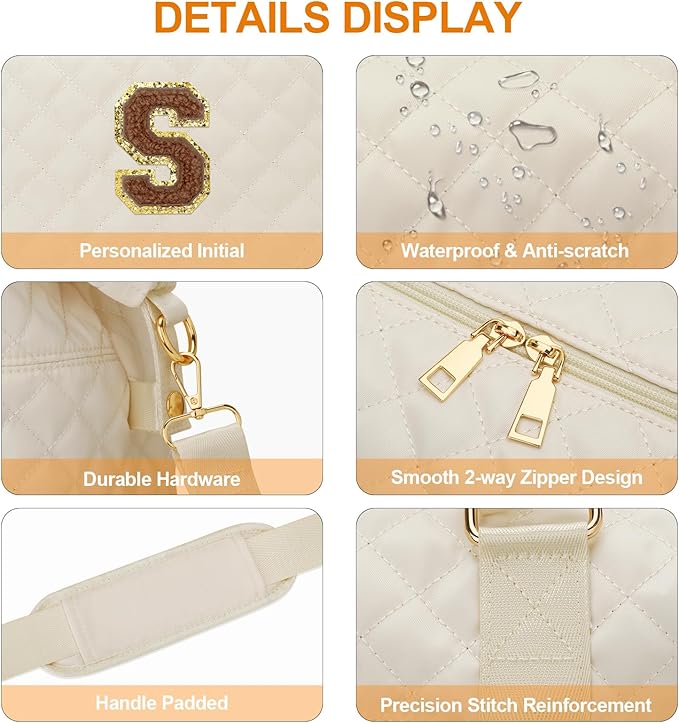 Gifts for Women, Initial Travel Duffle Bag, Personalized Weekender Overnight Bags, Gift for Mom Friend College Girl Graduation Teacher（Beige,S)