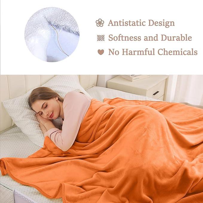HOZY Soft Twin Size Blanket for All Season Lightweight Thermal Fleece Summer Autumn Fall Winter Spring Blankets for Twin/Twin XL Extra Long Bed Couch Sofa,66x90 Inches,Orange